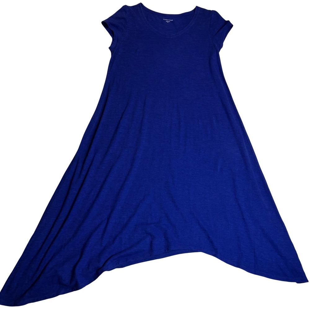 Eileen Fisher Dress Women's Blue Excellent Asymmetric Hemp Cotton S